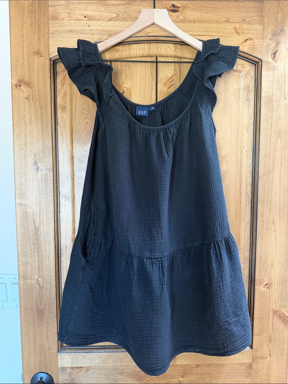 GAP Black Ruffle Sleeve Cotton Dress